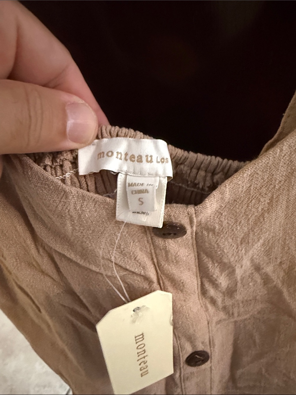 Ruffled-Strap Button-Front Midi Dress in Tan - Picture 3 of 7